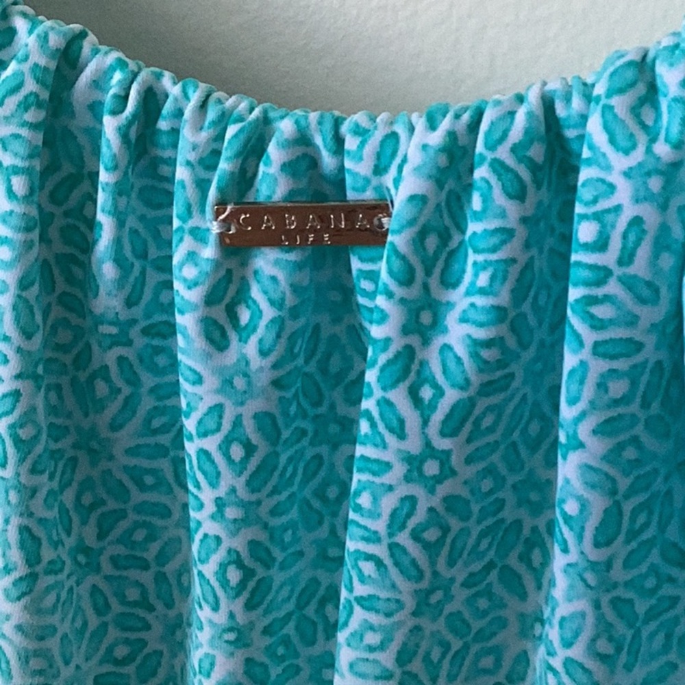 Cabana Life Aqua Citrus Off the Shoulder Pom Pom Dress Medium - Picture 8 of 11